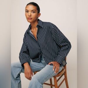 NEW NWT Reformation Andy Oversized Striped Button Down Shirt Cotton Size XS